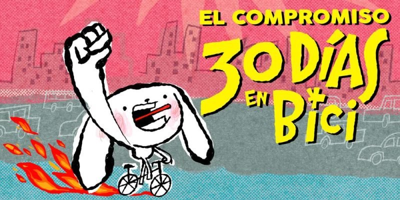 Ilustración de la campaña 30 Días en Bici que invita a pedalear diariamente durante abril para fomentar la movilidad ciclista en ciudades de España y Latinoamérica.