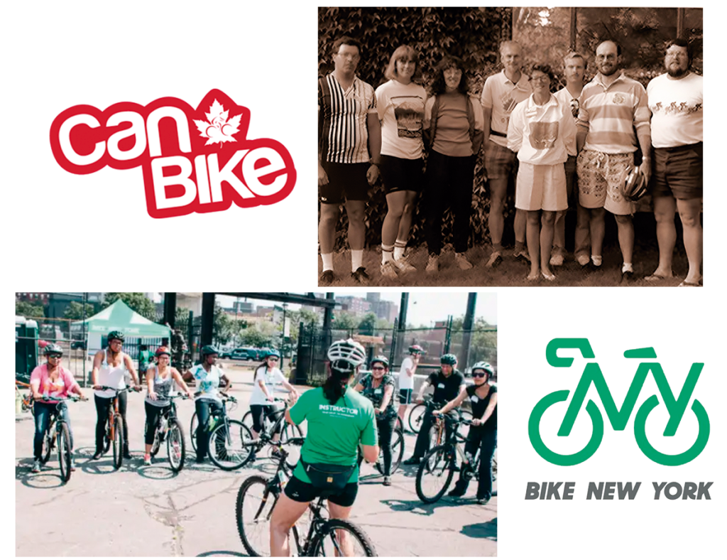 Programas de educación ciclista en Canadá y Estados Unidos: CAN-BIKE y Bike New York, iniciativas que capacitan a niños y adultos en el uso responsable de la bicicleta, normas de seguridad vial y movilidad urbana.