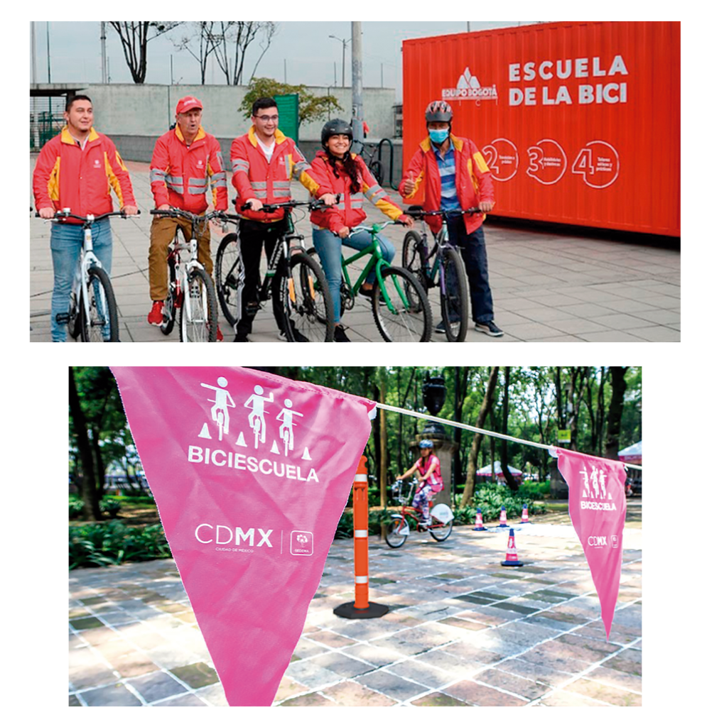 Iniciativas de formación ciclista en América Latina: Escuela de la Bici en Bogotá y Biciescuela en Ciudad de México, programas de educación vial que promueven la movilidad segura y el aprendizaje del ciclismo urbano para todas las edades.