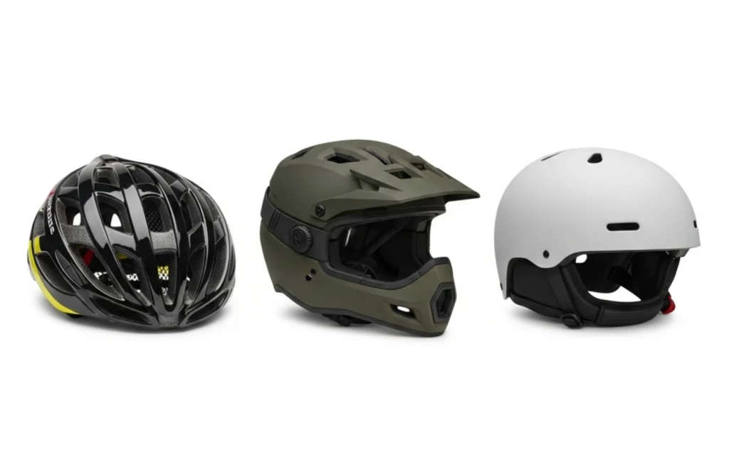 Diferentes tipos de cascos para ciclismo.