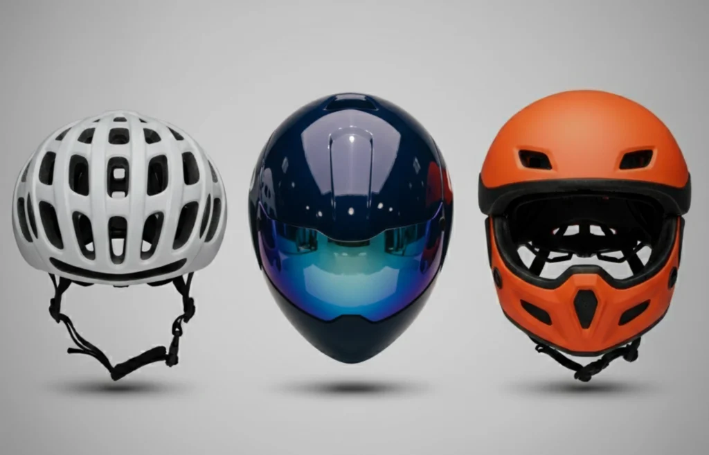 Varios tipos de cascos para ciclismo de ruta.