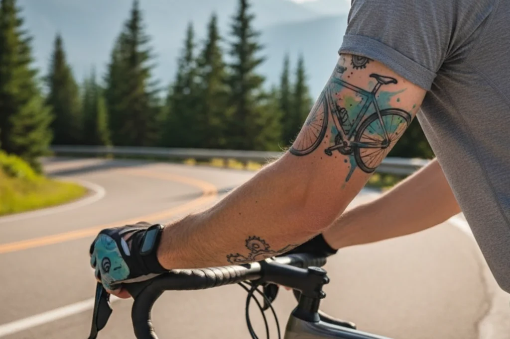 tatuajes inspirados en bicicletas como símbolo de libertad en el ciclismo de montaña.