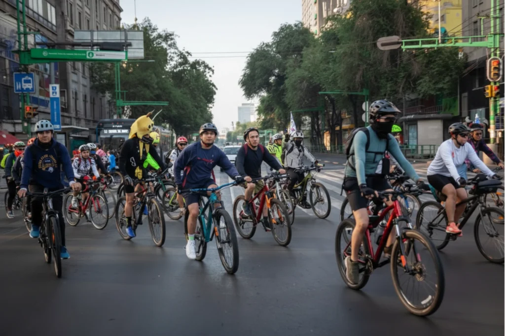 Ciclistas recorriendo nuevas ciclovías en CDMX durante una jornada de movilidad activa en el centro de la ciudad.