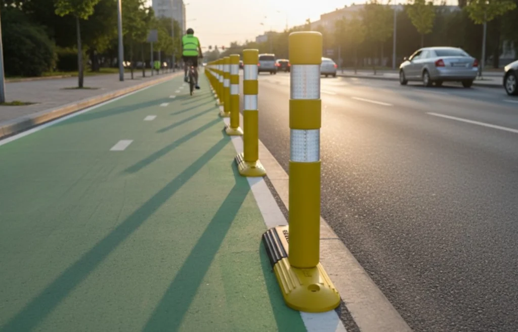 Ciclovías protegidas en la Ciudad de México delimitadas con canalizadores que separan el carril ciclista del tránsito vehicular.