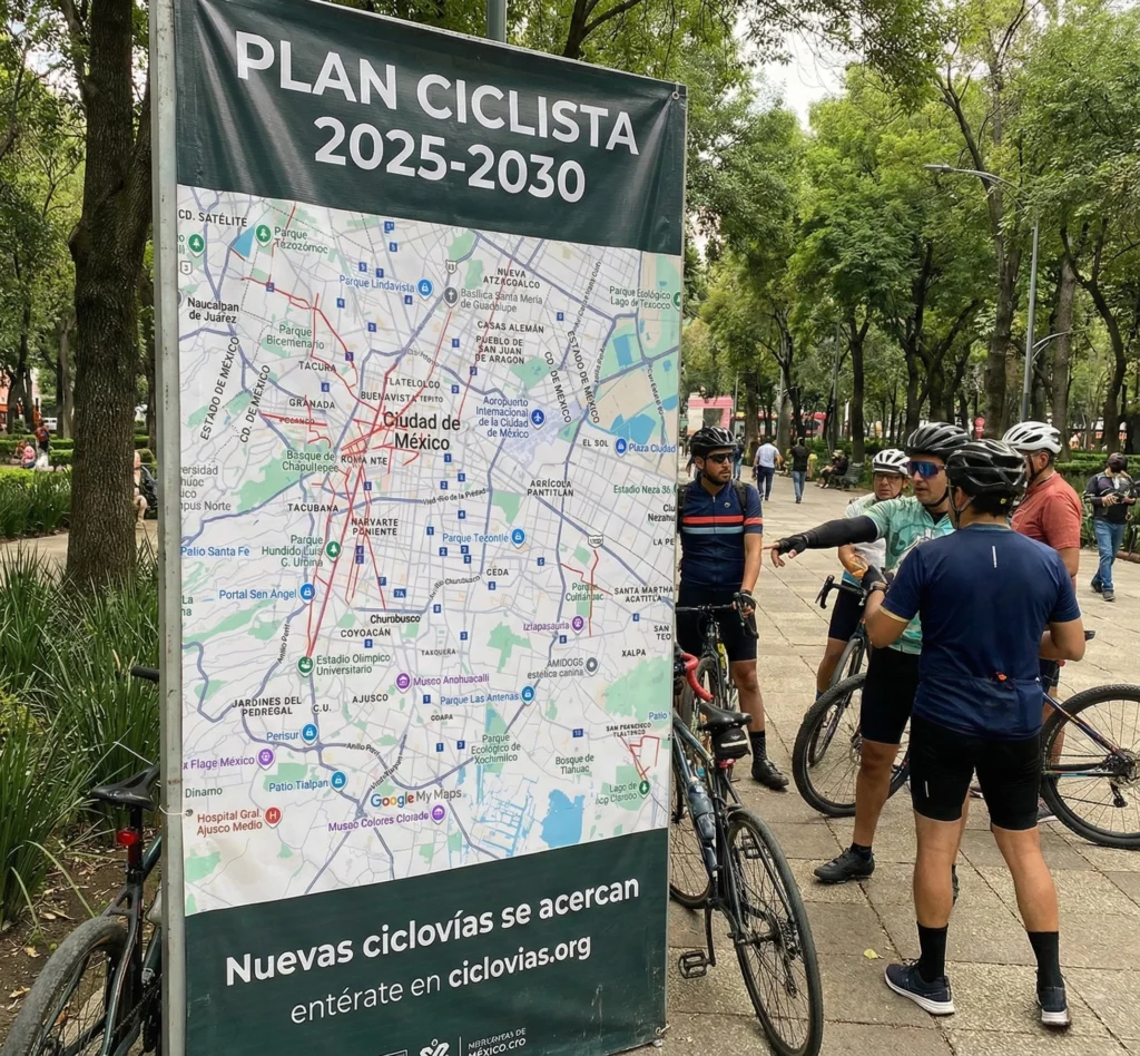 Plan Ciclista 2025–2030 en CDMX mostrando el crecimiento y conexión de ciclovías segregadas en la ciudad.